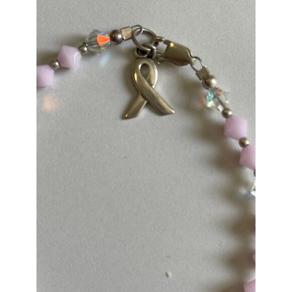 Alabaster Pink Breast Cancer - Handcrafted Austrian Crystal Beads Bracelet - Picture 5 of 7